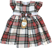 Load image into Gallery viewer, Kinder Girls White Tartan Satin Trim Dress