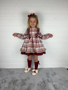 Ceyber Girls Double Bow Burgundy and Pink Dress
