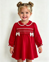 Load image into Gallery viewer, Amore Girls Red Smock Double Bow Dress