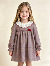 Load image into Gallery viewer, Baby Ferr Older Girls Burgundy Traditional Pom Pom Dress