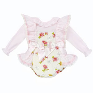 Wee Me Baby Girls Pink and Cream Floral Romper Set