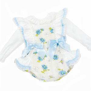 Wee Me Baby Girls Blue Floral Romper Set