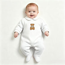 Load image into Gallery viewer, Kleo Kids White Ribbed Teddy Bear Babygrow