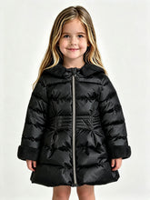 Load image into Gallery viewer, Mayoral Older Girls Black Metallic Faux Fur Puffer Coat