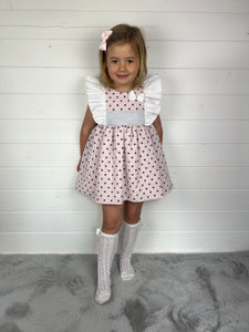 Ceyber Girls Pink Polka Frill Shoulder Dress