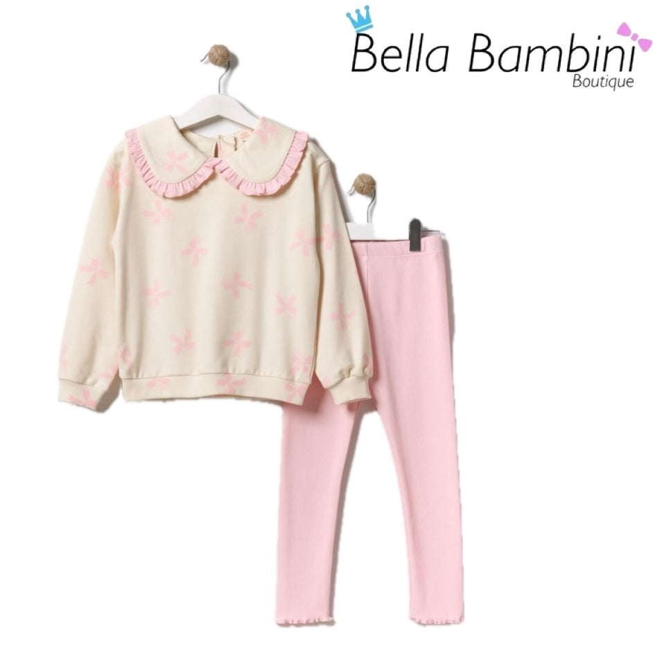 Pink Bow Print Top Legging Set 2Y-5Y