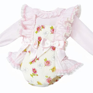 Wee Me Baby Girls Pink and Cream Floral Romper Set