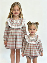 Load image into Gallery viewer, Ceyber Girls Pink &amp; Grey Stripe Bib Style Dress