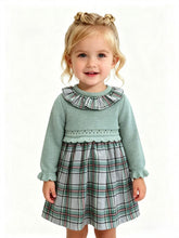 Load image into Gallery viewer, Sardon Baby Girls Green Check Half Knit Dress