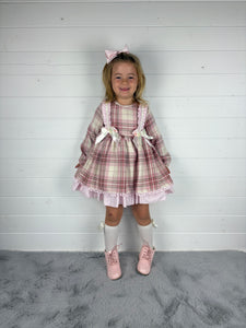 Ceyber Girls Double Bow Cream and Pink Dress