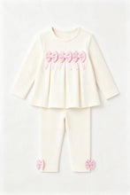 Load image into Gallery viewer, Visara Girls Pink &amp; Cream Bow Legging Set