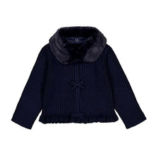 Load image into Gallery viewer, Mayoral Girls Navy Faux Fur Collar Cardigan