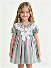 Load image into Gallery viewer, Ceyber Older Girls Baby Pink &amp; Green Stripe Dress