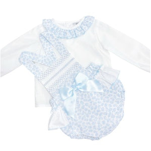 Wee Me Baby Girls Blue Floral Large Bow Romper Set