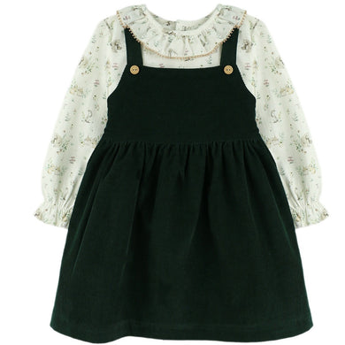 Baby Ferr Older Girls Bottle Green Anima Print Pinafore