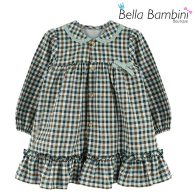 Baby Ferr Older Girls Mint and Brown Check Dress