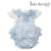 Load image into Gallery viewer, Mintini Baby Girls Blue Romper Set