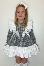 Load image into Gallery viewer, Ceyber Girls Black &amp; White Gingham Ruffle Dress