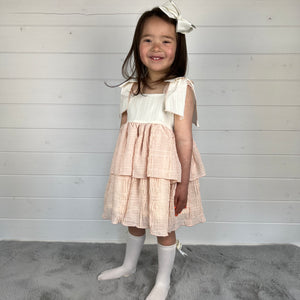 Ceyber Girls Pink And Cream Bow Shoulder Dress