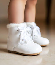 Load image into Gallery viewer, Sevva Claudia Patent Leather Ribbion Fur Boots