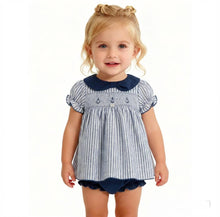 Load image into Gallery viewer, Dulce De Fresa Baby Girls Navy Dress &amp; Bloomers