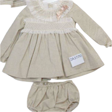 Load image into Gallery viewer, Ceyber Baby Girls Beige Smocked Dress