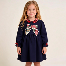 Load image into Gallery viewer, PRE ORDER Deolinda Navy Tartan Bow Dress