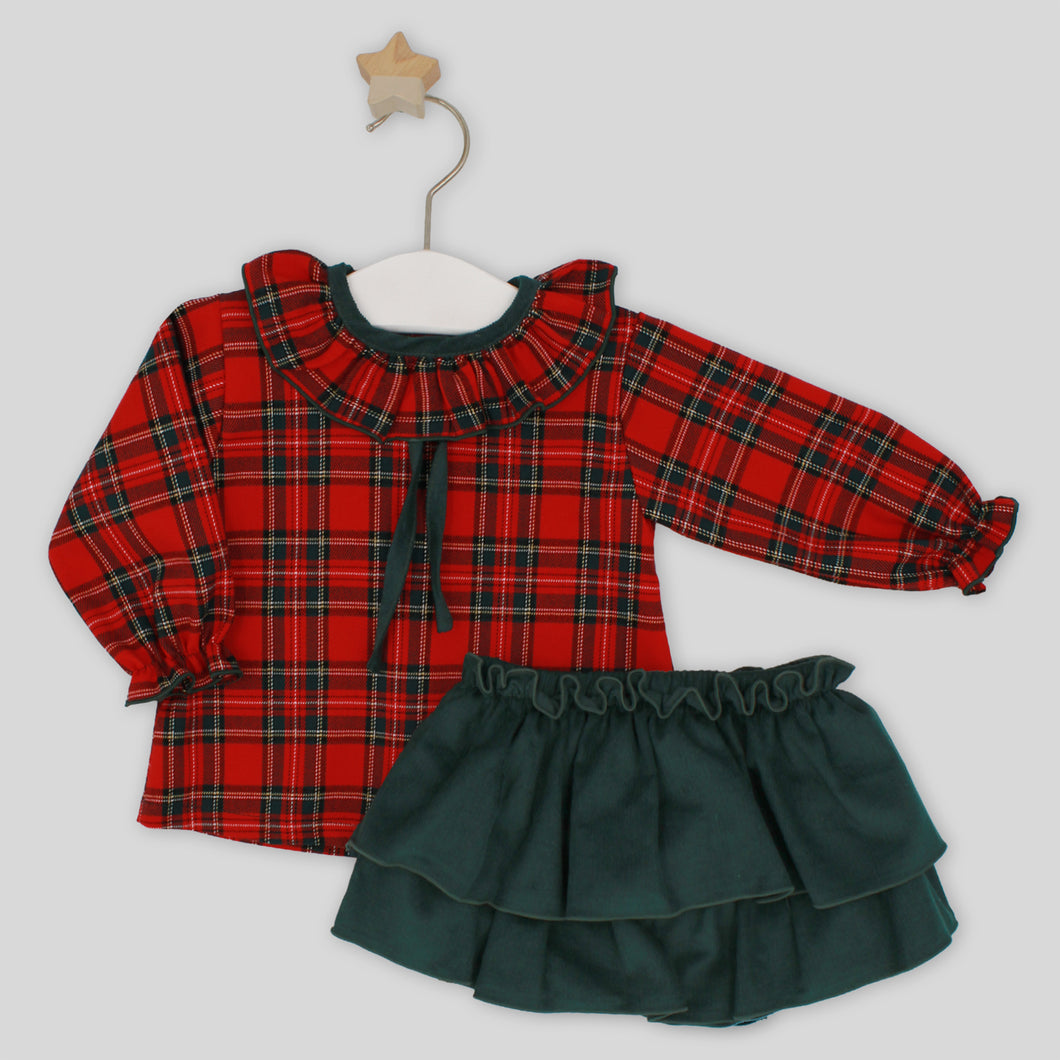 Rapife Girls Green And Red Tartan Jam Set