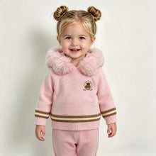 Load image into Gallery viewer, Beau Kid Girls Knit Teddy Fur Hooded Set