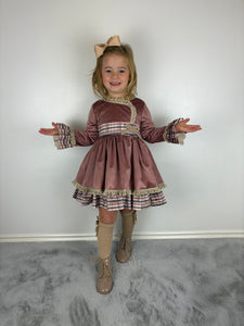 Ceyber Dusky Pink Velvet Side Bow Dress