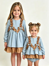 Load image into Gallery viewer, Ceyber Girls Baby Blue &amp; Tan Double Bow Dress