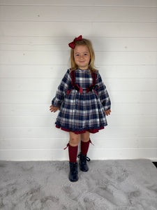 Ceyber Girls Double Bow Red and Navy Dress