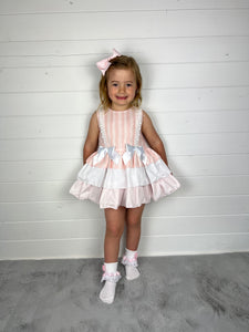 Ceyber Girls Pink Stripe Puffball Style Dress