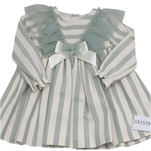 Load image into Gallery viewer, Ceyber Older Girls Sage Lace Shoulder Stripe Dress