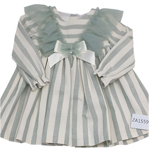 Ceyber Older Girls Sage Lace Shoulder Stripe Dress