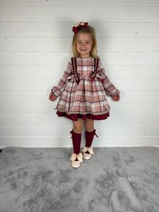 Ceyber Girls Double Bow Burgundy and Pink Dress