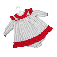 Load image into Gallery viewer, Ceyber Baby Girls Red and Grey Stripe Dress