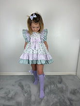 Load image into Gallery viewer, Ceyber Girls Lilac Floral Gingham Dress