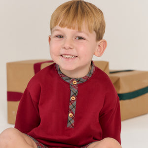 Rapife Boys Burgundy And Grey Check Short Set