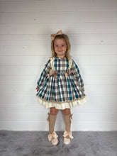 Load image into Gallery viewer, Ceyber Girls Double Bow Green and Tan Dress
