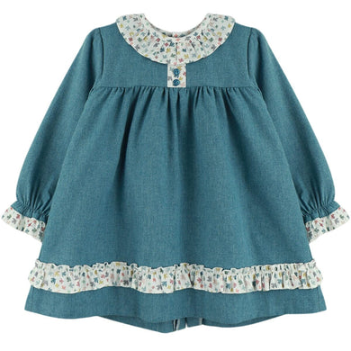 Baby Ferr Older Girls Teal Bird Print Dress