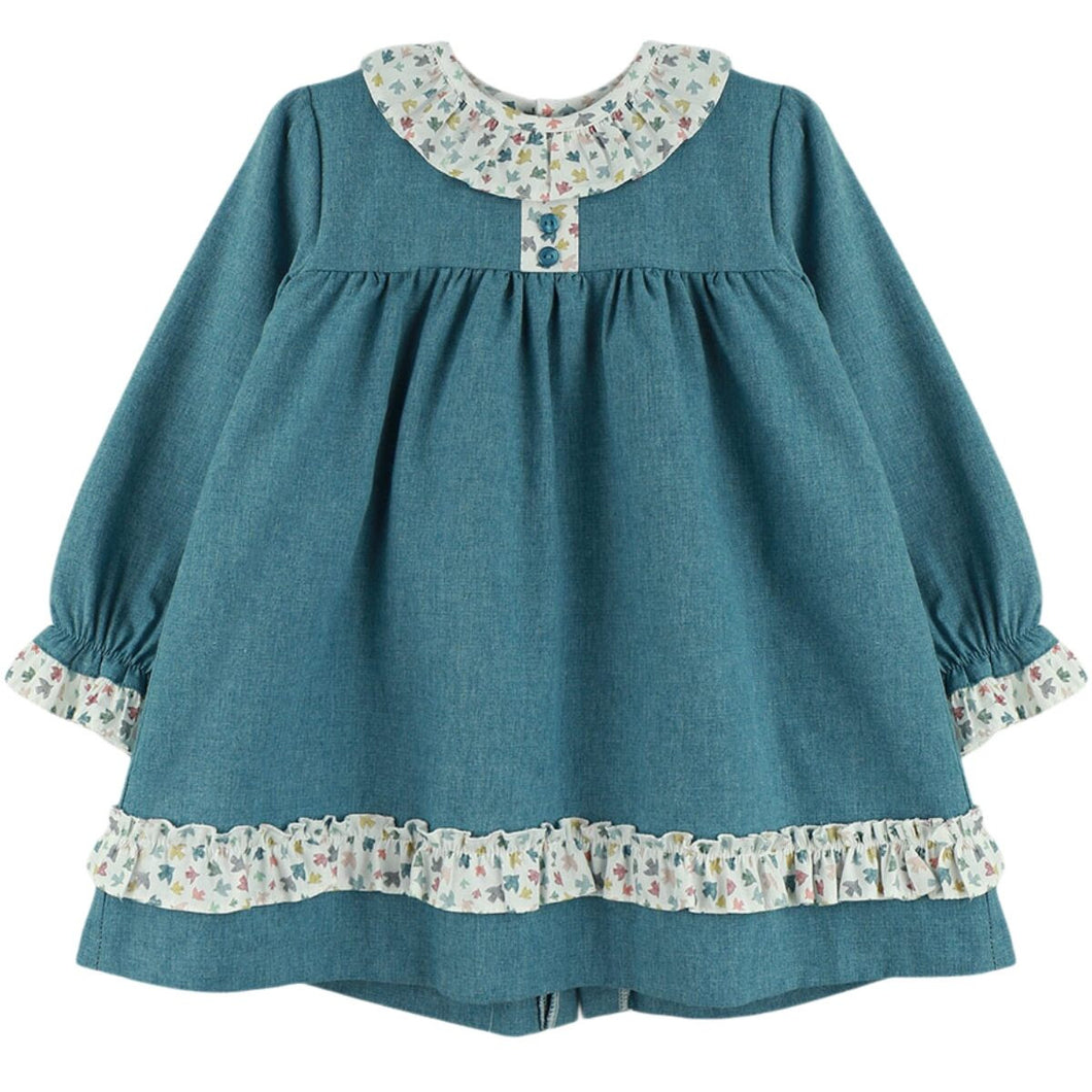 Baby Ferr Older Girls Teal Bird Print Dress