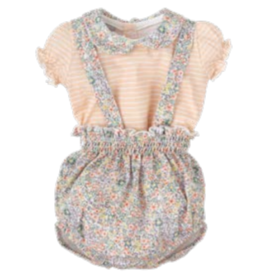 Babidu Baby Girls Floral Peach Romper Set