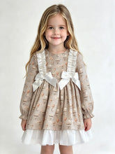 Load image into Gallery viewer, Ceyber Girls Beige Carousel Double Bow Dress