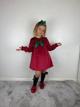 Load image into Gallery viewer, Ceyber Red and Green Velvet Dress
