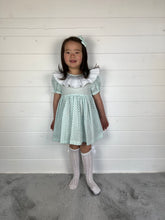 Load image into Gallery viewer, Ceyber Girls Mint Smocked Frill Collar Dress