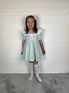 Ceyber Girls Mint Smocked Frill Collar Dress