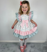 Load image into Gallery viewer, Ceyber Girls Peach Floral Gingham Dress