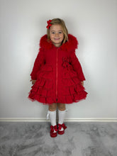 Load image into Gallery viewer, Wee Me Red Ruffle Bow Front Coat