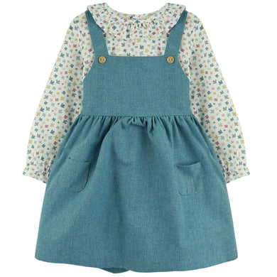 Baby Ferr Older Girls Teal Bird Print Pinafore